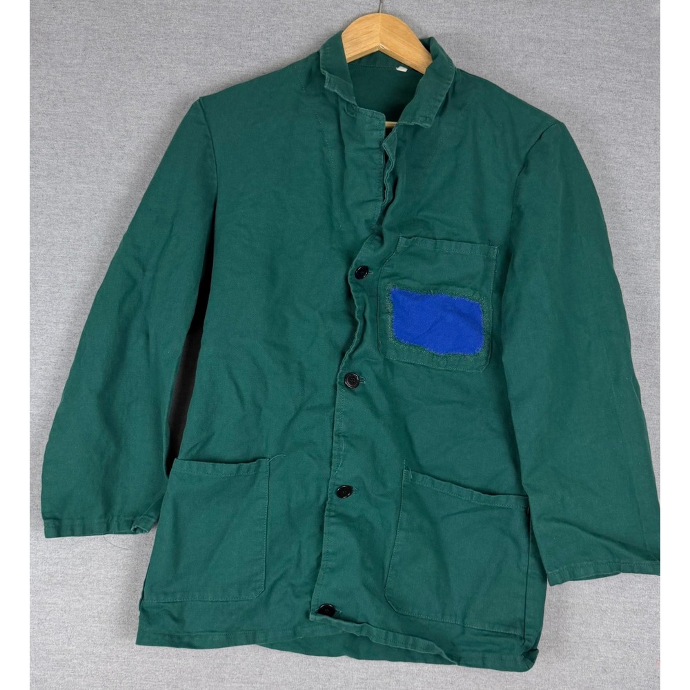 Vintage French Chore Jacket Green Cotton Twill Workwear Coat European Utility
